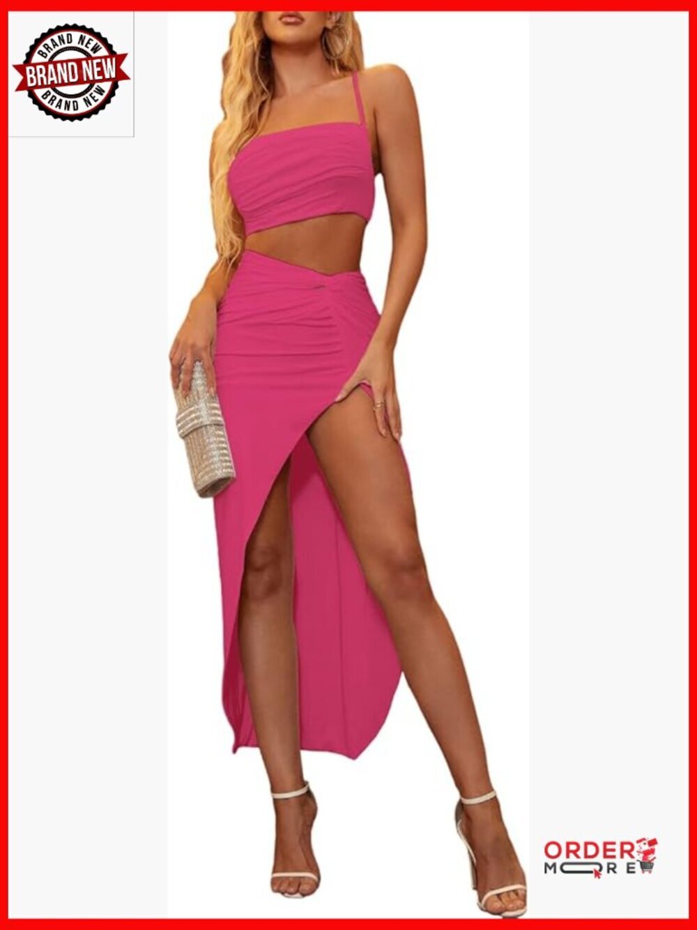Two Piece Skirt Set Asymmetrical High Slit Night Out Dress Set Summer Beach